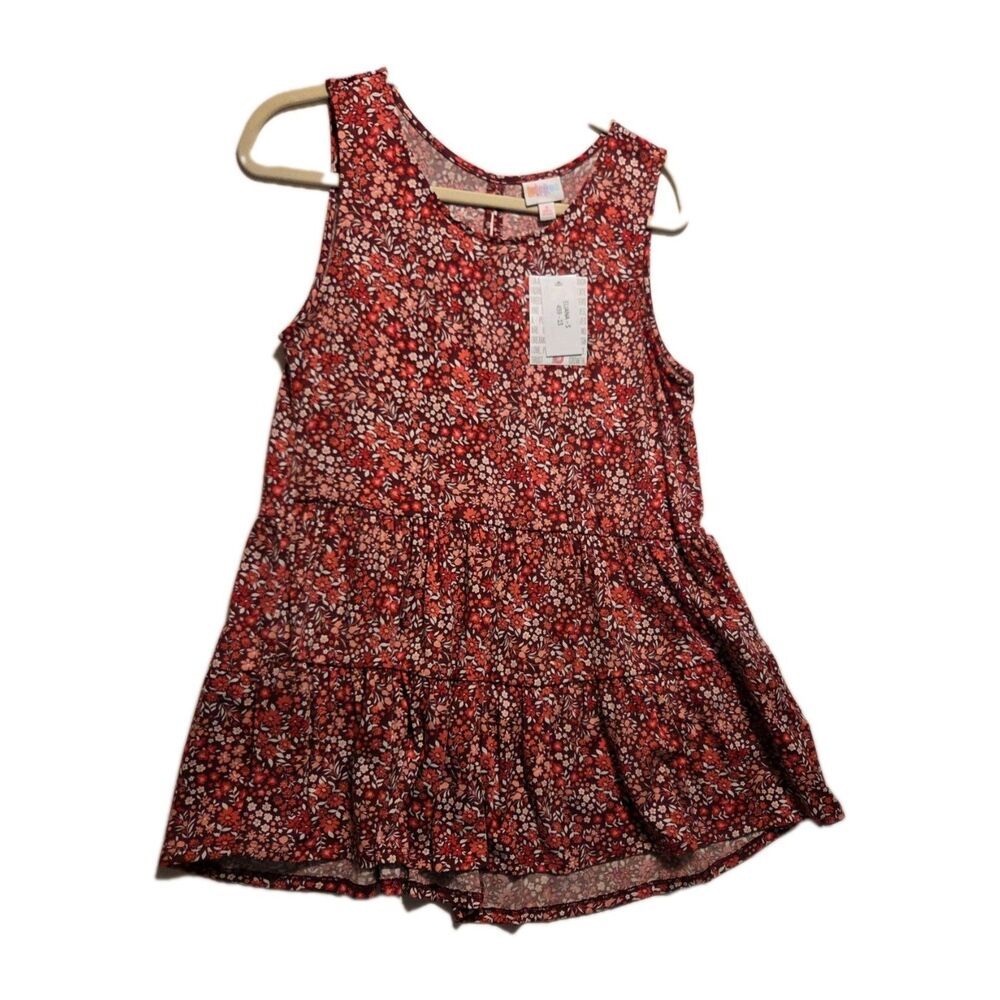 LULAROE SMALL Eliana Babydoll‎ Tiered Sleeveless Top Red Pink Floral NEW!
